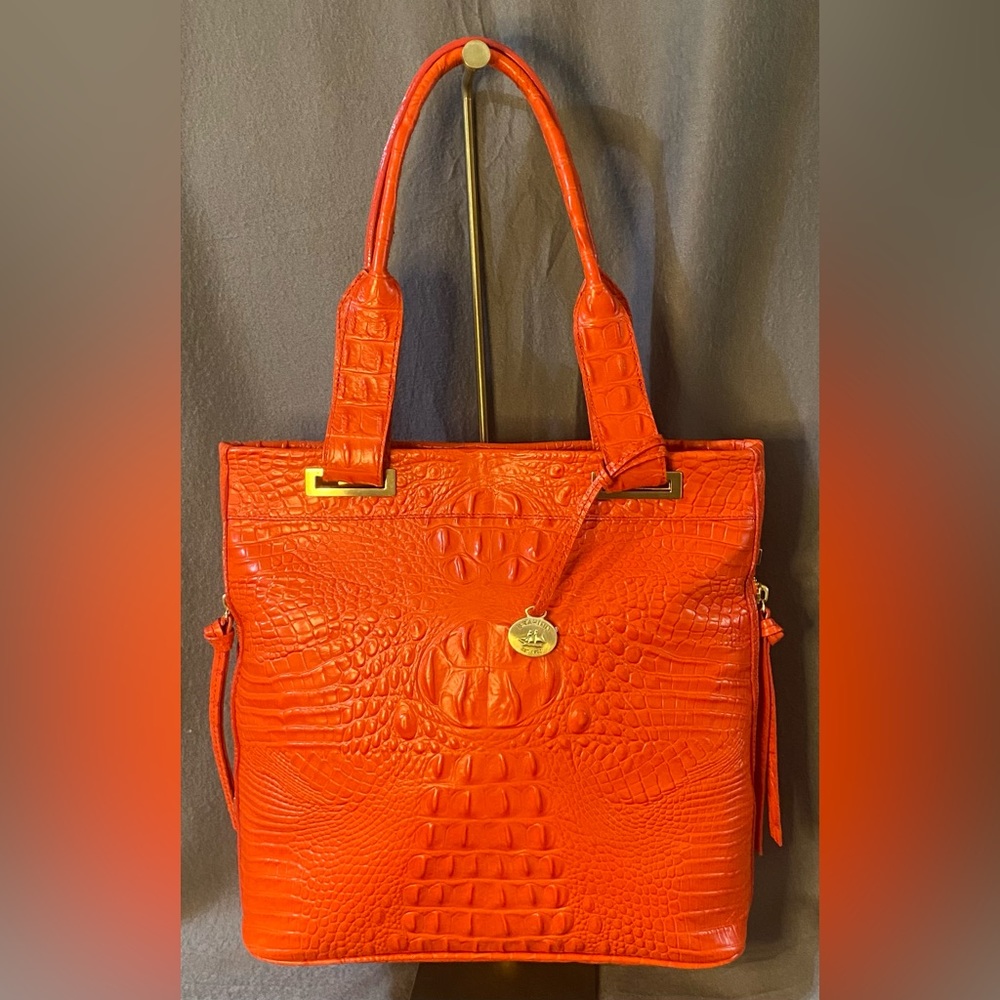 Brahmin Vintage style Orange Croc-Embossed Tote! Excellent condition!